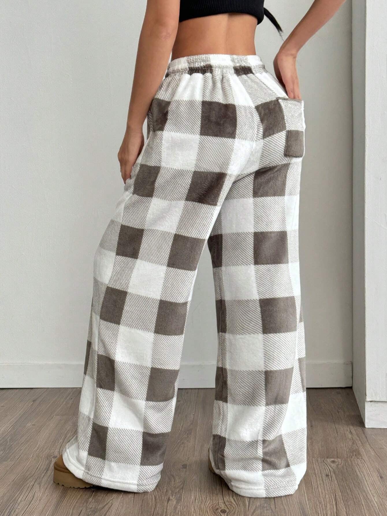 Coolane Women'S Casual Front Tie Plaid Pocket Trousers