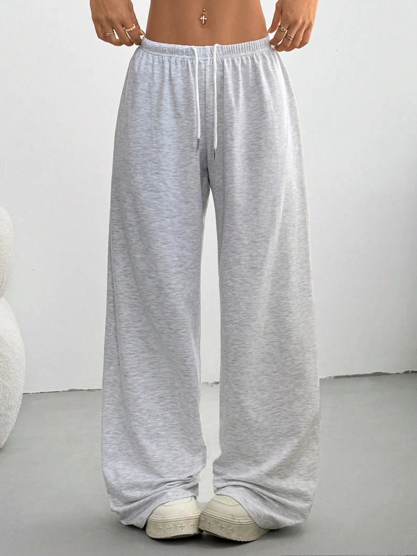 Ezwear Women'S Summer Simple Front Tie Loose Sweatpants, Casual Daily Wear