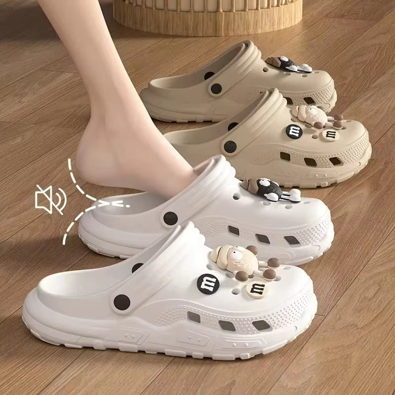 Women Garden Clogs Thick Platform Sandals Hollow Out Sandals Solid Color Non-Slip Soft Sole Beach Shoes Summer Slippers