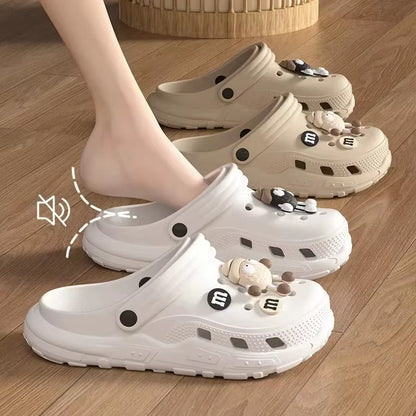Women Garden Clogs Thick Platform Sandals Hollow Out Sandals Solid Color Non-Slip Soft Sole Beach Shoes Summer Slippers