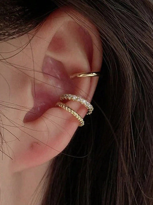 3Pcs/Set Fashionable Minimalist Rhinestone Clip Earrings, Versatile for Dates, Parties and Everyday, Gift for Valentine'S Day