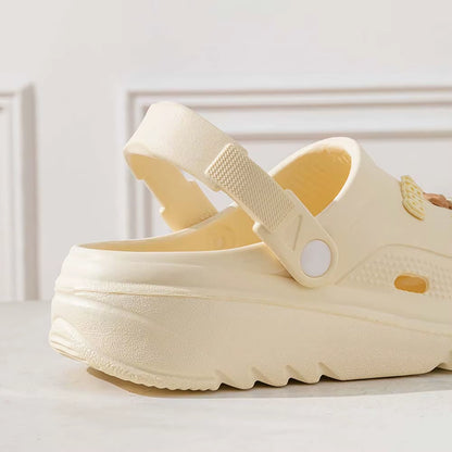Women Garden Clogs Thick Platform Sandals Hollow Out Sandals Solid Color Non-Slip Soft Sole Beach Shoes Summer Slippers