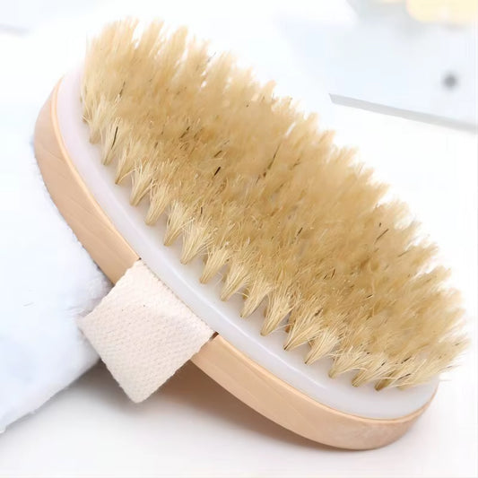 Round Head Hog Bristle Bath Brush Portable Shower Brush Bathroom Scrubbing Cleanse Exfoliate Massaging