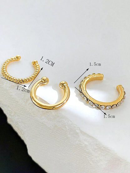 3Pcs/Set Fashionable Minimalist Rhinestone Clip Earrings, Versatile for Dates, Parties and Everyday, Gift for Valentine'S Day