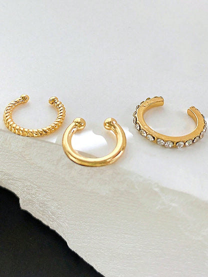 3Pcs/Set Fashionable Minimalist Rhinestone Clip Earrings, Versatile for Dates, Parties and Everyday, Gift for Valentine'S Day