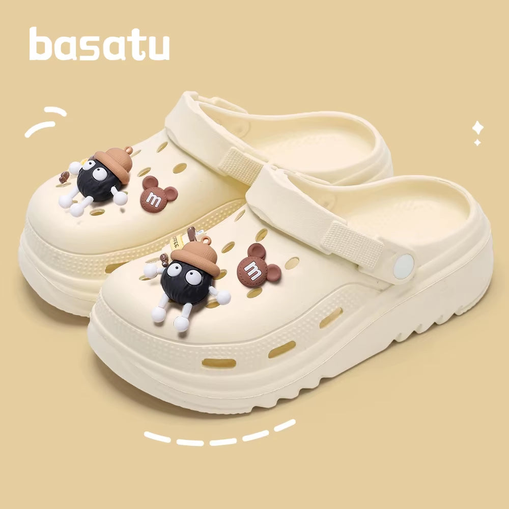 Women Garden Clogs Thick Platform Sandals Hollow Out Sandals Solid Color Non-Slip Soft Sole Beach Shoes Summer Slippers