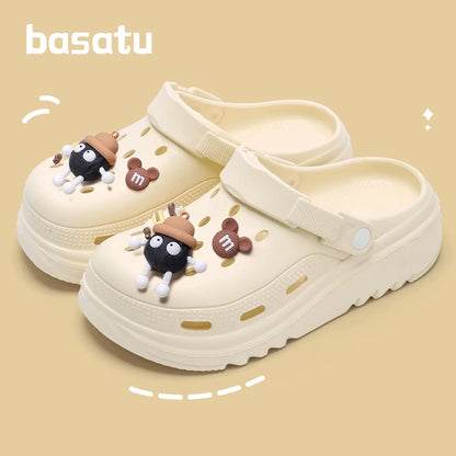 Women Garden Clogs Thick Platform Sandals Hollow Out Sandals Solid Color Non-Slip Soft Sole Beach Shoes Summer Slippers